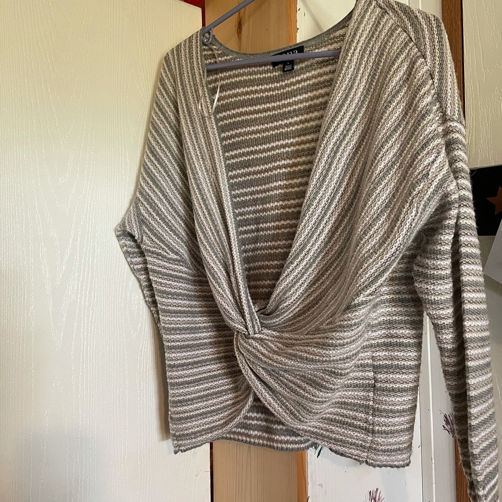 Stripe tie in front sweater/cardigan